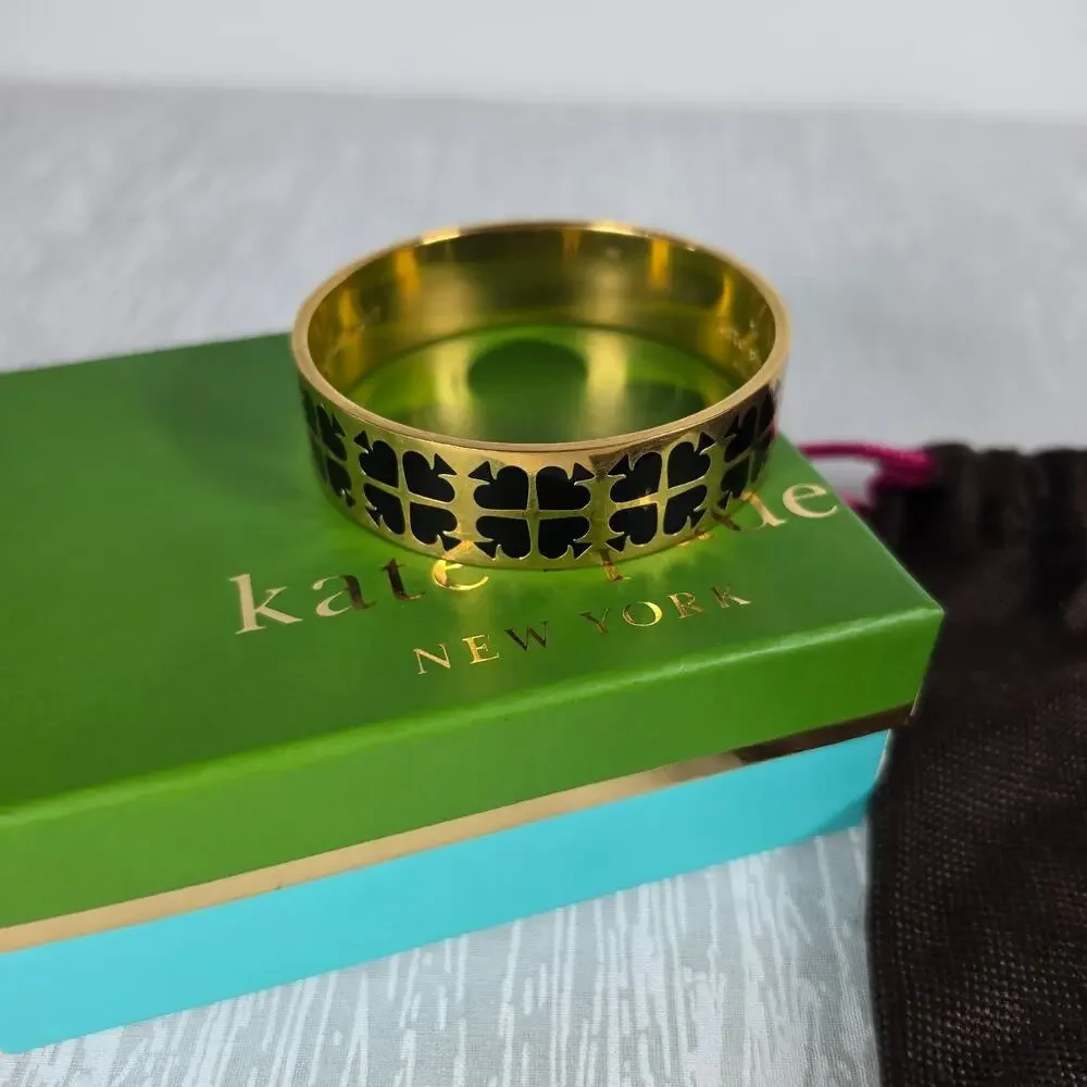 Kate Spade Play Your Cards Right Bangle Bracelet Black Goldtone - Picture 5 of 5